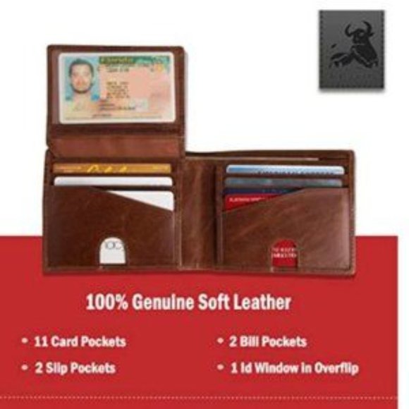 New Mens RFID Blocking Bifold Wallet Soft Genuine Leather Brown Western​ - Picture 4 of 7